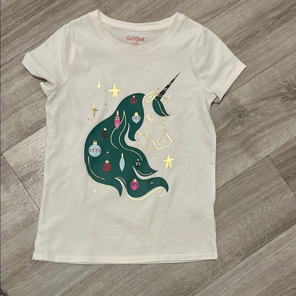 Cat & Jack White and Green Short Sleeve Tee with Whimsical Unicorn